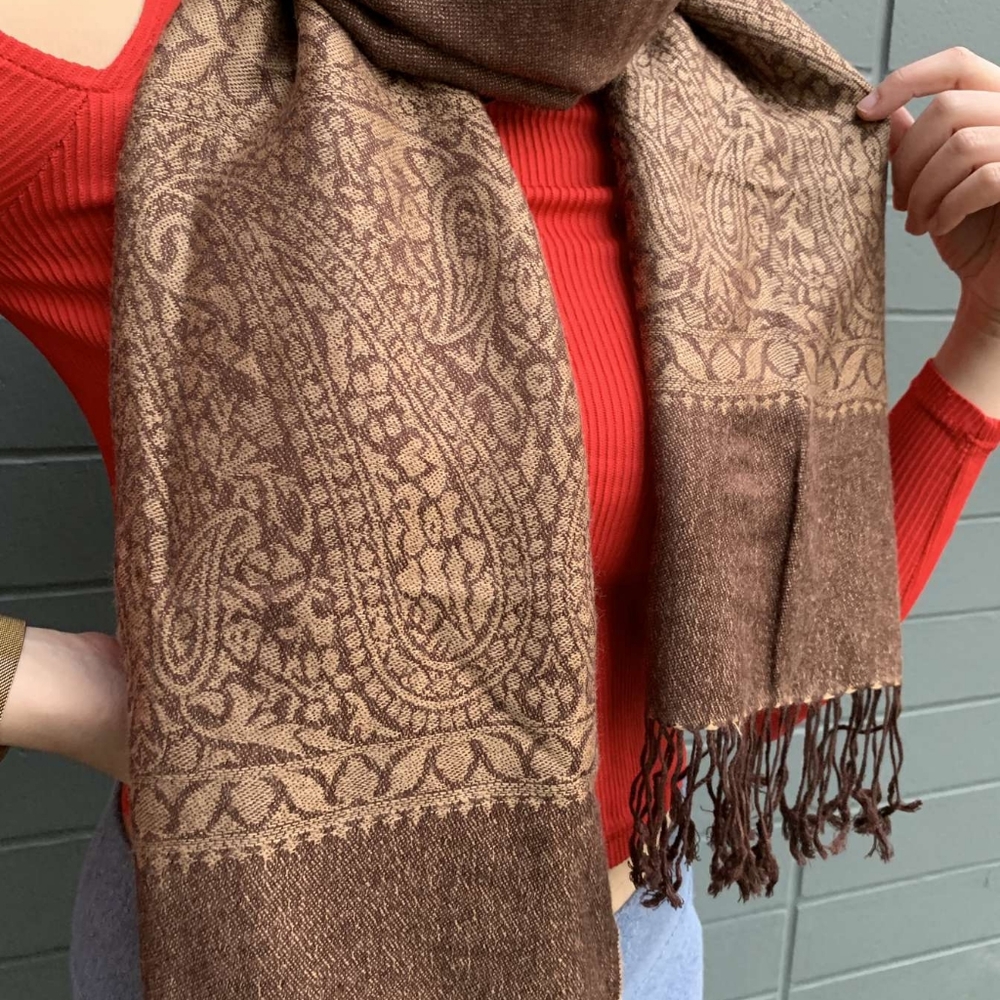 Brown Scarf With Beautiful Pattern - Picture 2 of 3